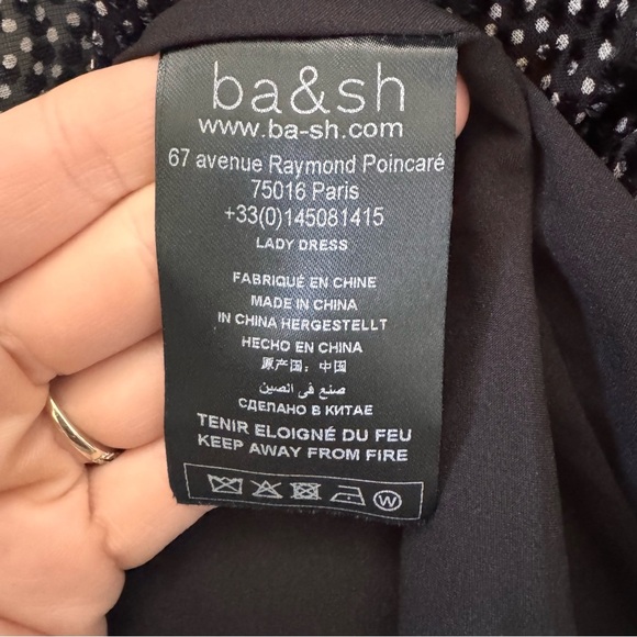 ba&sh Celia Velvet Dot 3/4-Sleeve Ruffle Cocktail Dress in Black Size M - Picture 13 of 14